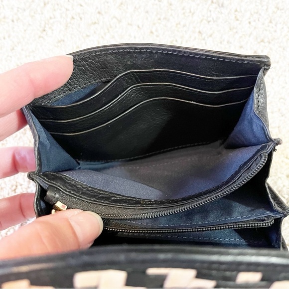 Cole Haan Skylar Woven Vachetta Wallet Leather Black Cream Small ID Credit Card - Picture 6 of 10